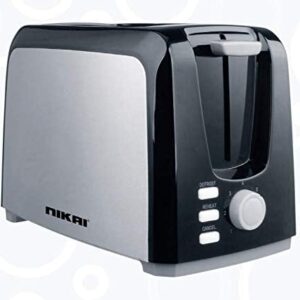 Nikai NBT555S1 2-Slice Bread Toaster, 750W with Reheat, Defrost Functions, and Removable Drip Tray