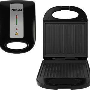 Nikai NGT928A1 1200W 4-Slice Sandwich Maker and Toaster Combo, with Non-Stick Coating, Grill Plate, & Locking Mechanism