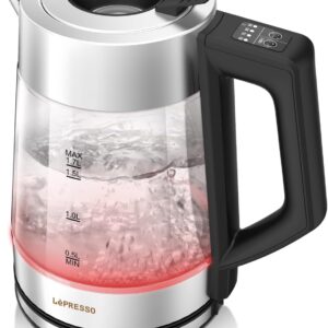 Lepresso LPCFFM0008-BK Multi-Temperature Illuminated Glass Kettle Black