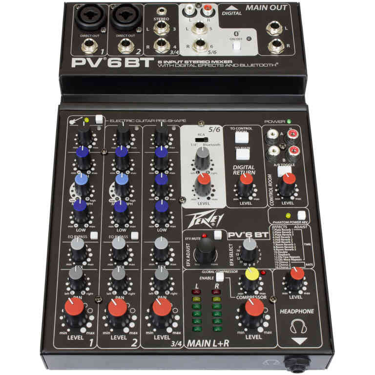 Peavey PV 6 BT 6 Channel Compact Mixer with Bluetooth