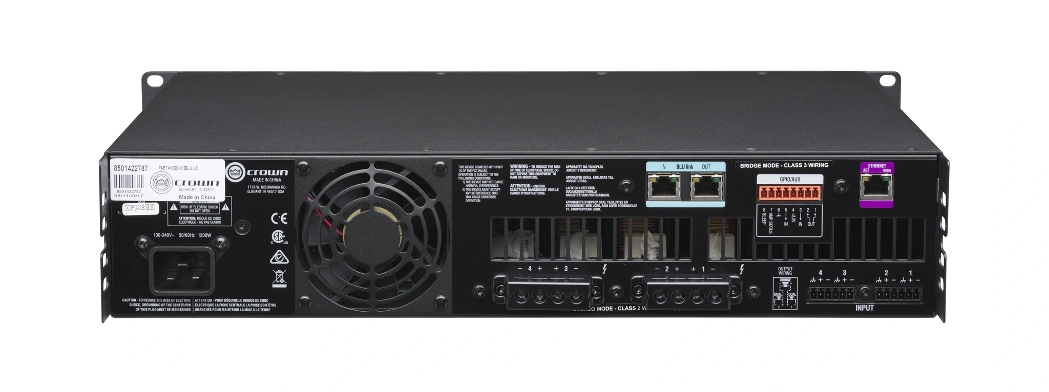 Crown NCDI4X12BL-U-EU CDi 4|1200BL Analog + BLU link input, 4 channel Amplifier