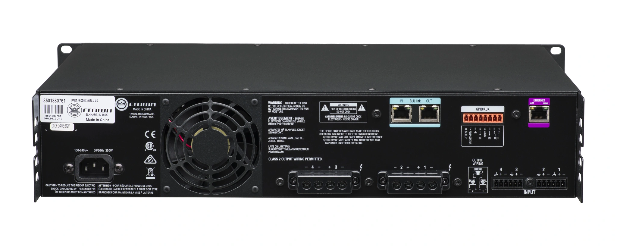 Crown NCDI4X300BL-U-UK CDi 4|300BL Analog + BLU link input, 4 channel Amplifier